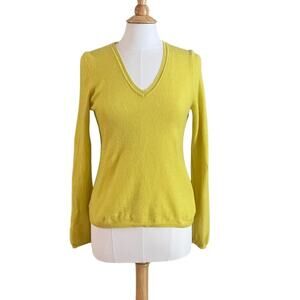 Charter Club Yellow 100% Cashmere V-Neck Long Sleeve Sweater, M